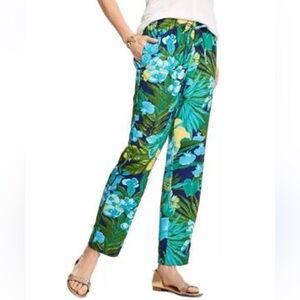 NEW Talbots Rainforest Botanical Print Straight Leg Drawstring Pants, Small